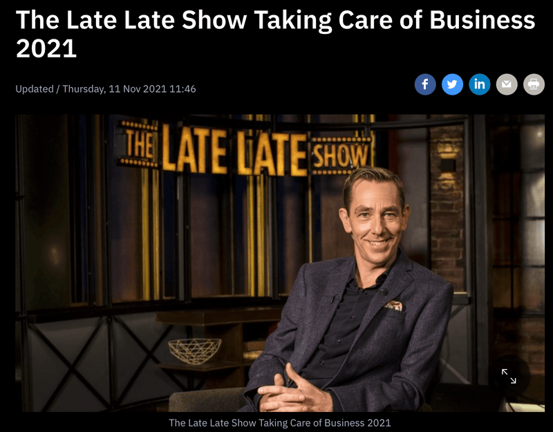 Featured on The Late Late Taking Care of Business - fiadhandfinn