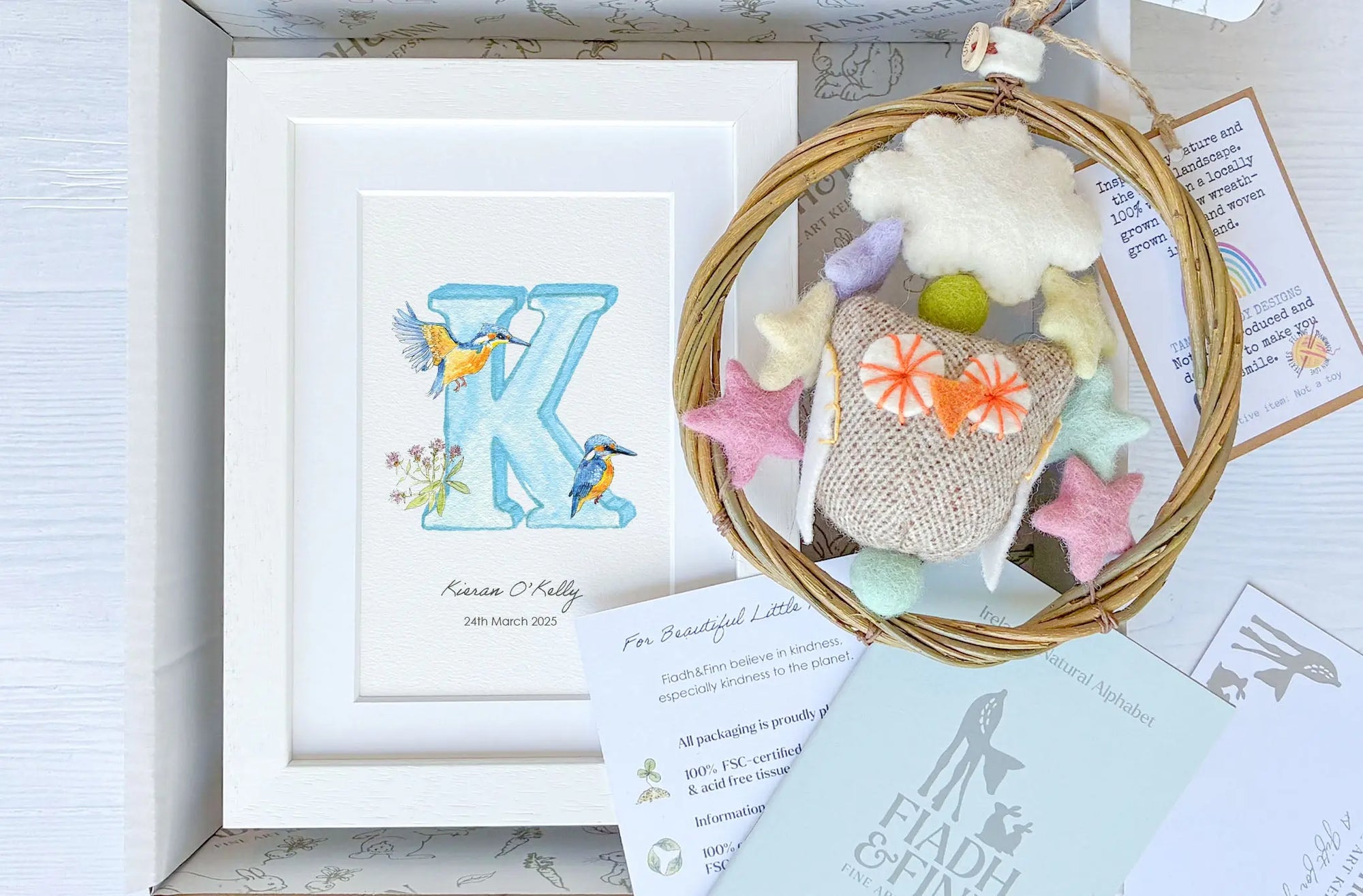 Alphabet Letter & Baby Owl Dreamcatcher Baby Gift Box Fiadh&Finn
