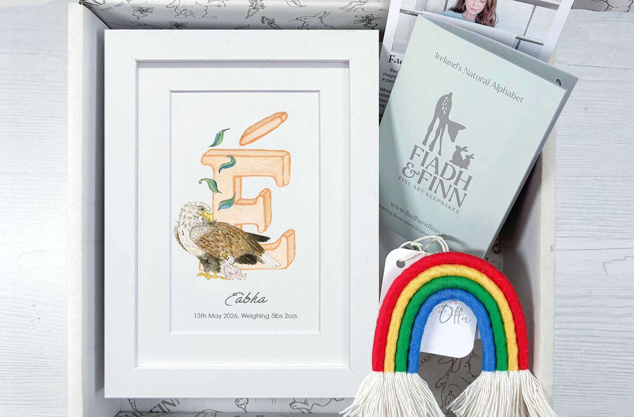 Alphabet Letter & Mini Rainbow Wall Hanging Baby Gift Box Fiadh&Finn