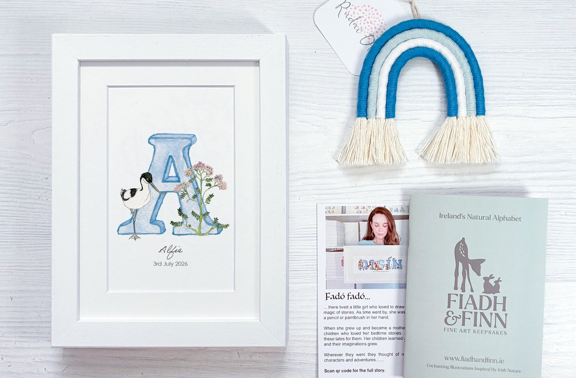 Alphabet Letter & Mini Rainbow Wall Hanging Baby Gift Box (Sky) Fiadh&Finn