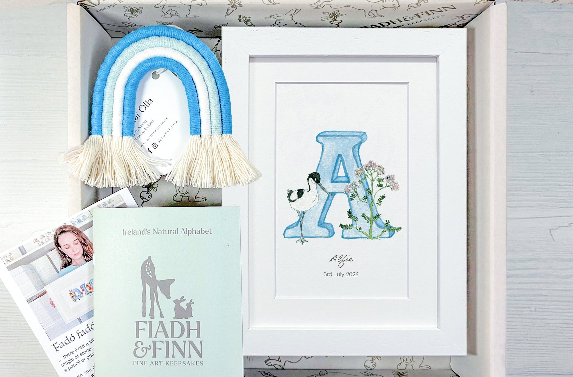 Alphabet Letter & Mini Rainbow Wall Hanging Baby Gift Box (Sky) Fiadh&Finn