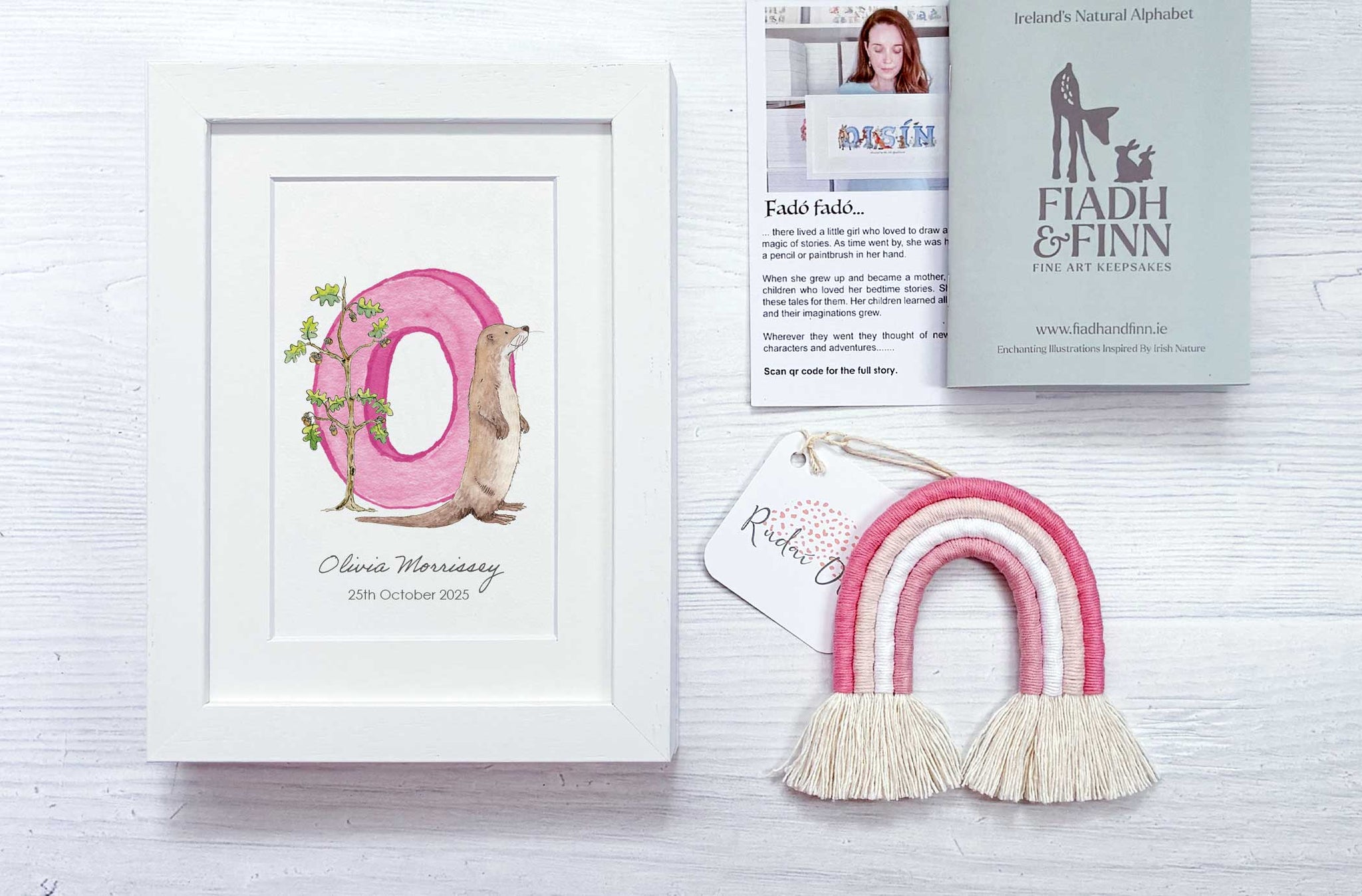 Alphabet Letter & Mini Rainbow Wall Hanging Baby Gift Box (Rose) Fiadh&Finn