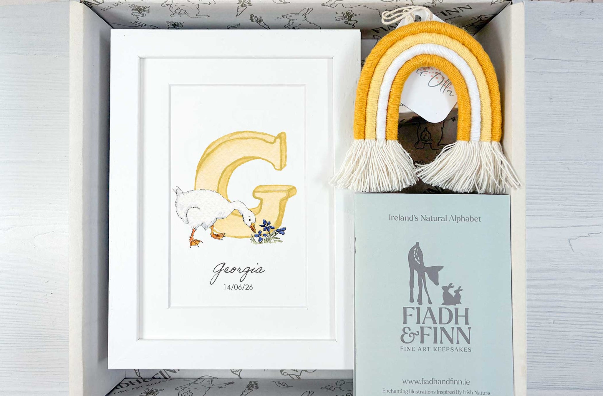 Alphabet Letter & Mini Rainbow Wall Hanging Baby Gift Box (Sunset) Fiadh&Finn