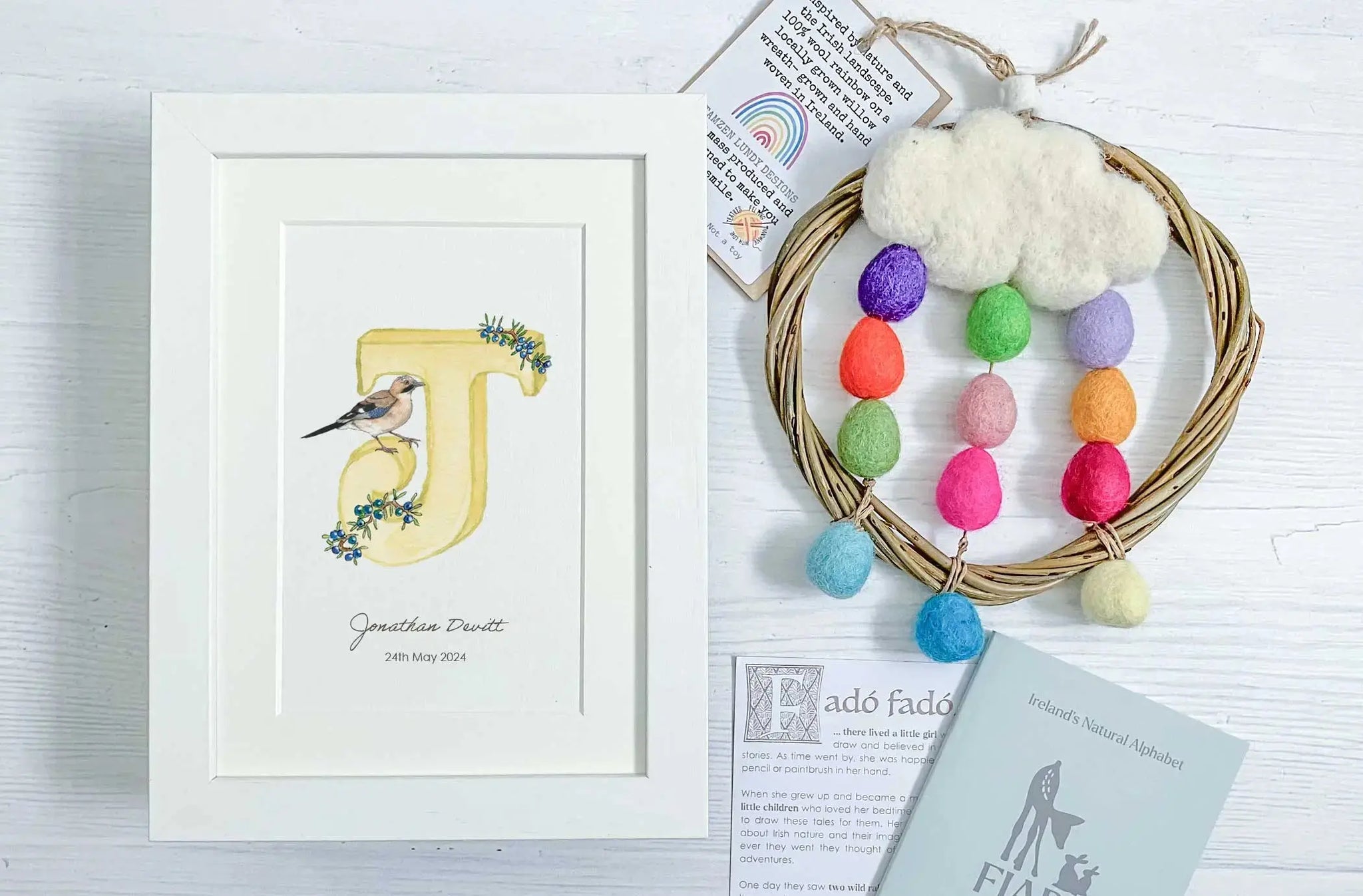 Alphabet Letter & Rainbow Dreamcatcher Baby Gift Box Fiadh&Finn