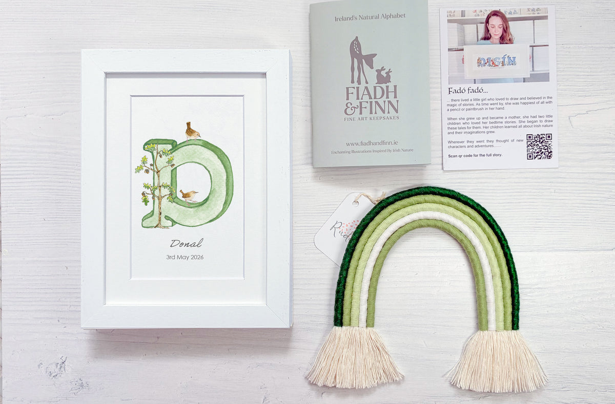 Alphabet Letter & Medium Rainbow Wall Hanging Baby Gift Box (Forest)