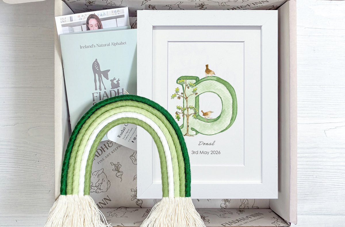 Alphabet Letter & Medium Rainbow Wall Hanging Baby Gift Box (Forest)
