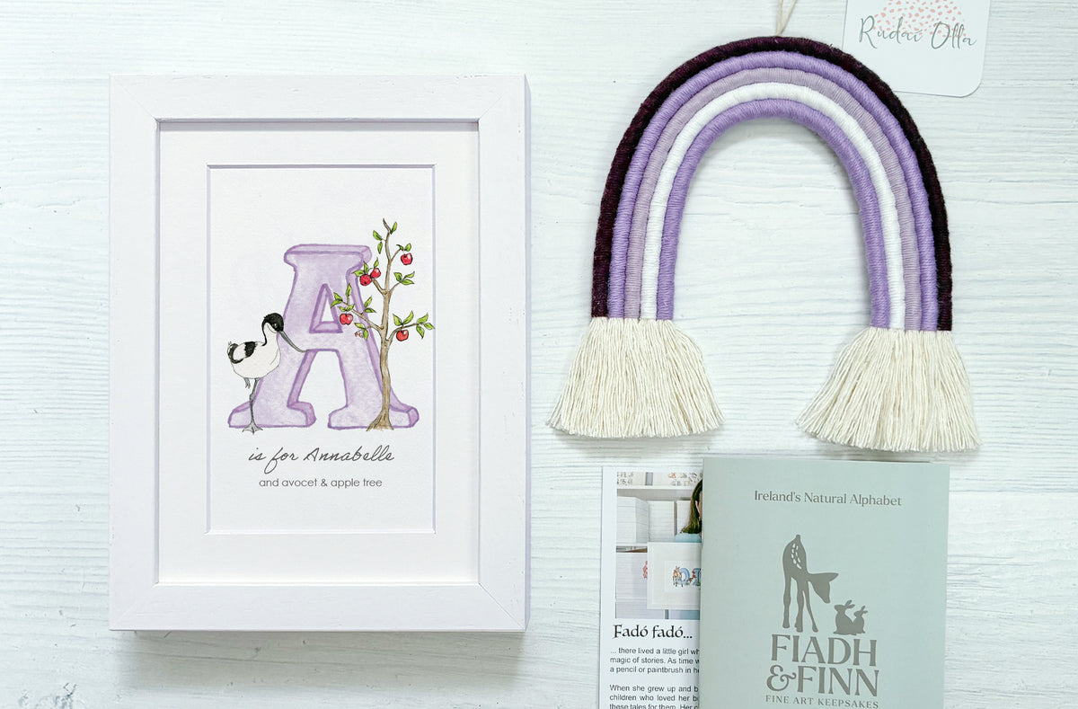 Alphabet Letter & Medium Rainbow Wall Hanging Baby Gift Box (Violet)