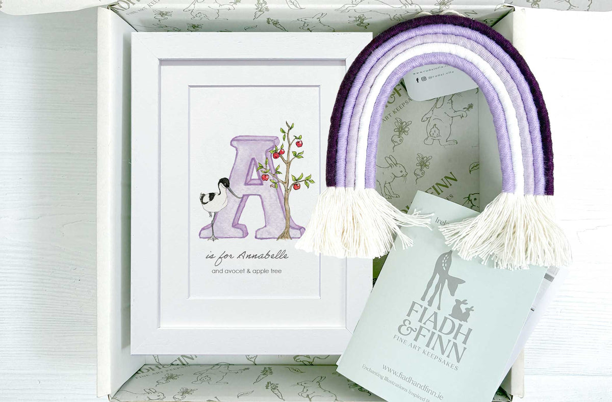 Alphabet Letter & Medium Rainbow Wall Hanging Baby Gift Box (Violet)