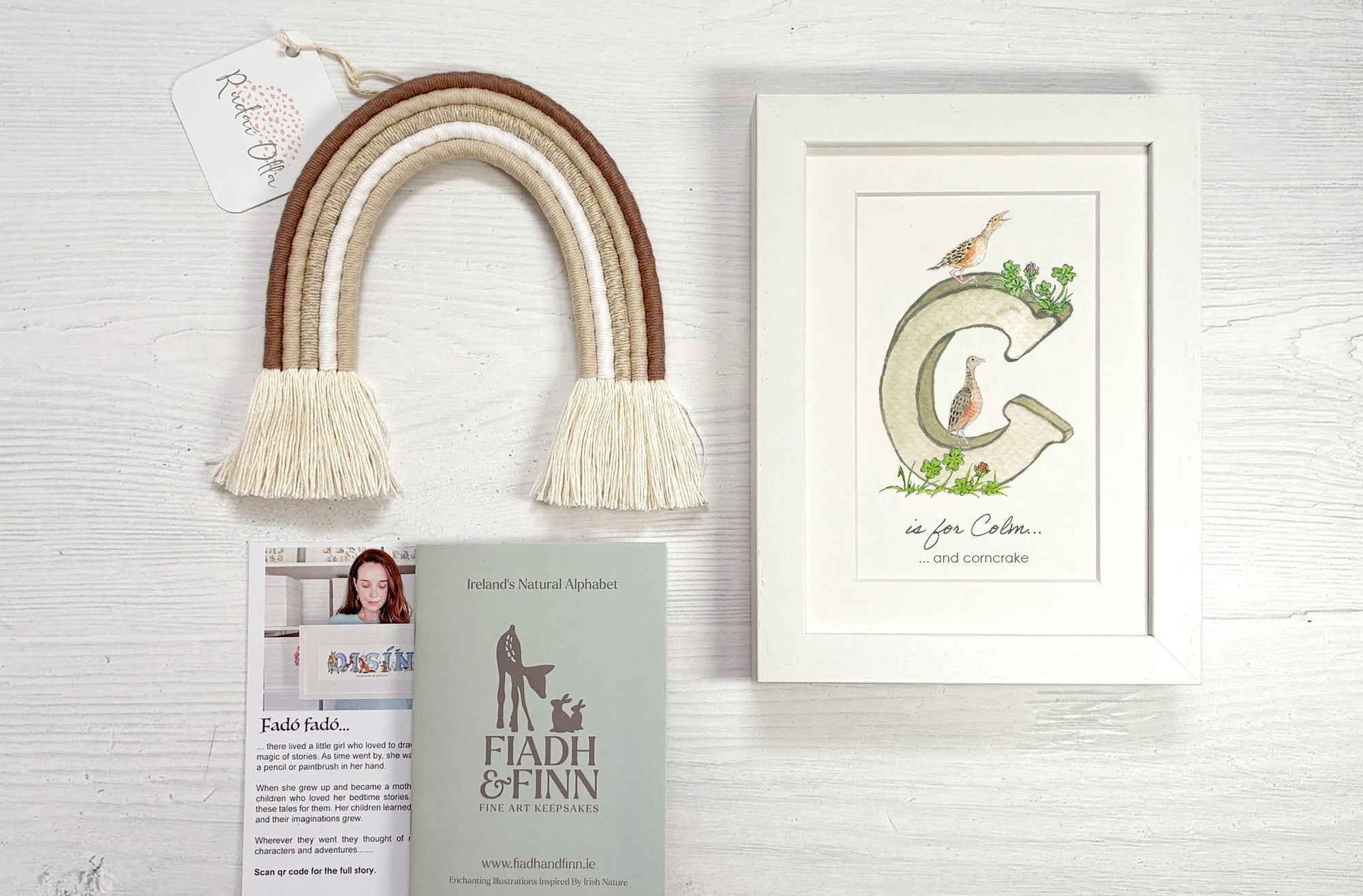 Alphabet Letter & Medium Rainbow Wall Hanging Baby Gift Box (Natural) Fiadh&Finn
