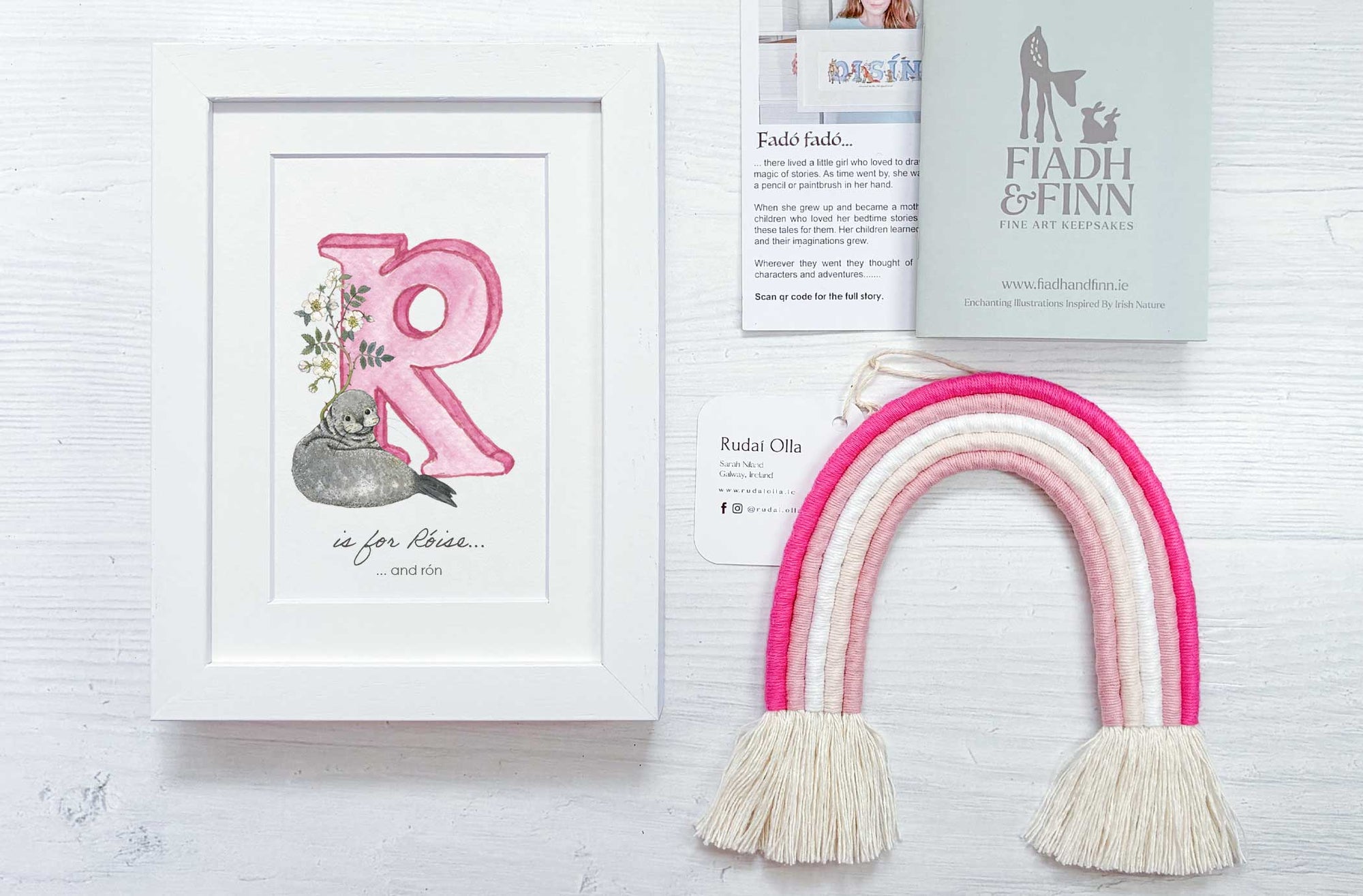 Alphabet Letter & Medium Rainbow Wall Hanging Baby Gift Box (Rose) Fiadh&Finn
