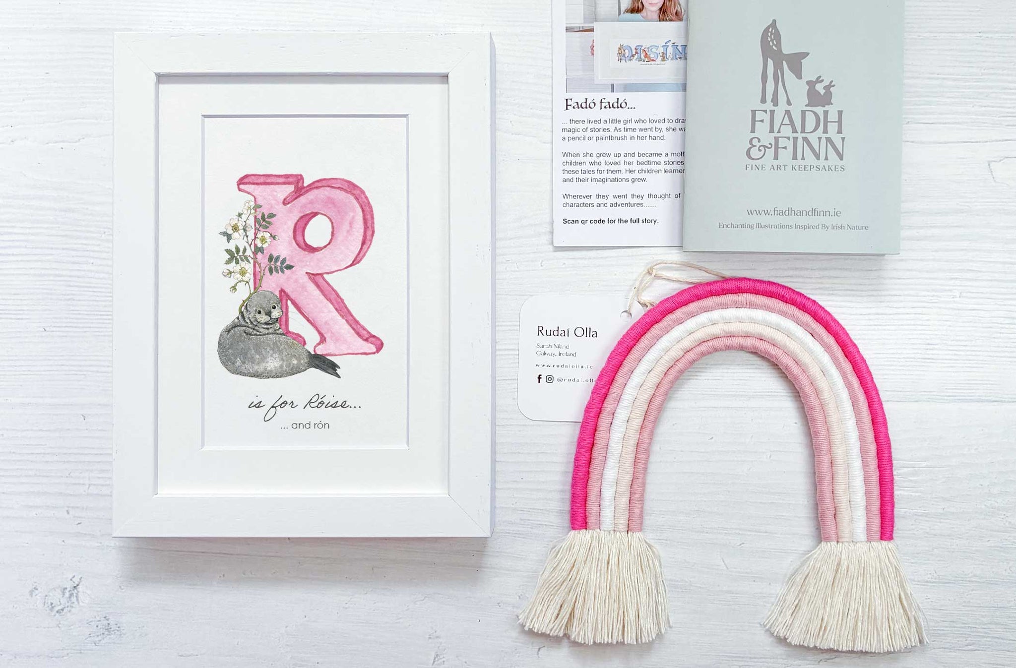Alphabet Letter & Medium Rainbow Wall Hanging Baby Gift Box (Rose) Fiadh&Finn