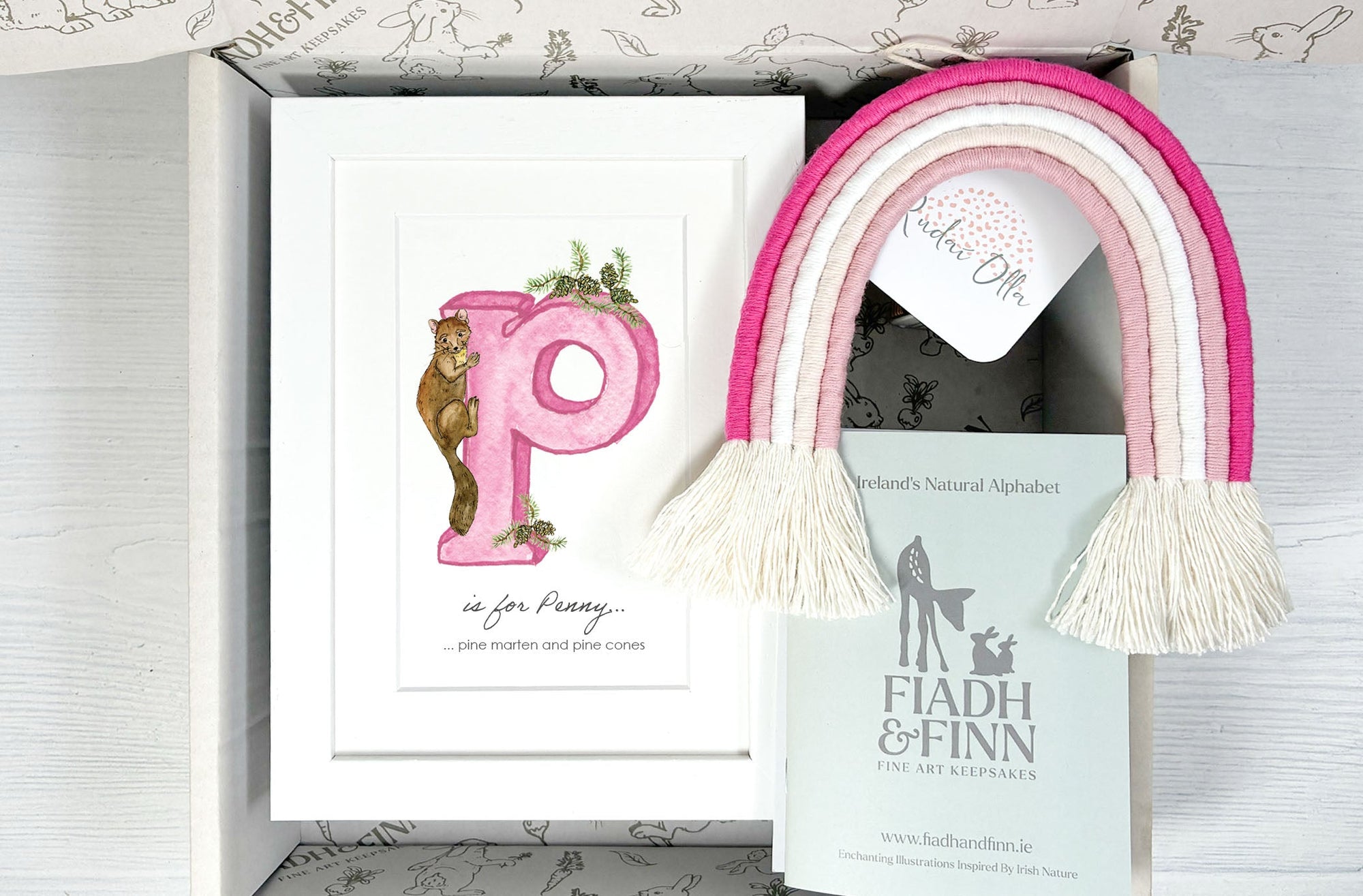 Alphabet Letter & Medium Rainbow Wall Hanging Baby Gift Box (Rose) Fiadh&Finn