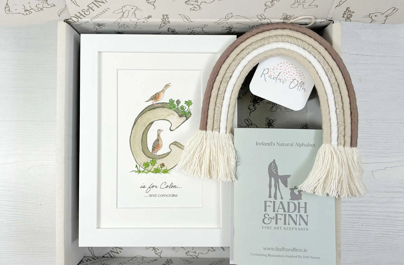 Alphabet Letter & Medium Rainbow Wall Hanging Baby Gift Box (Natural)