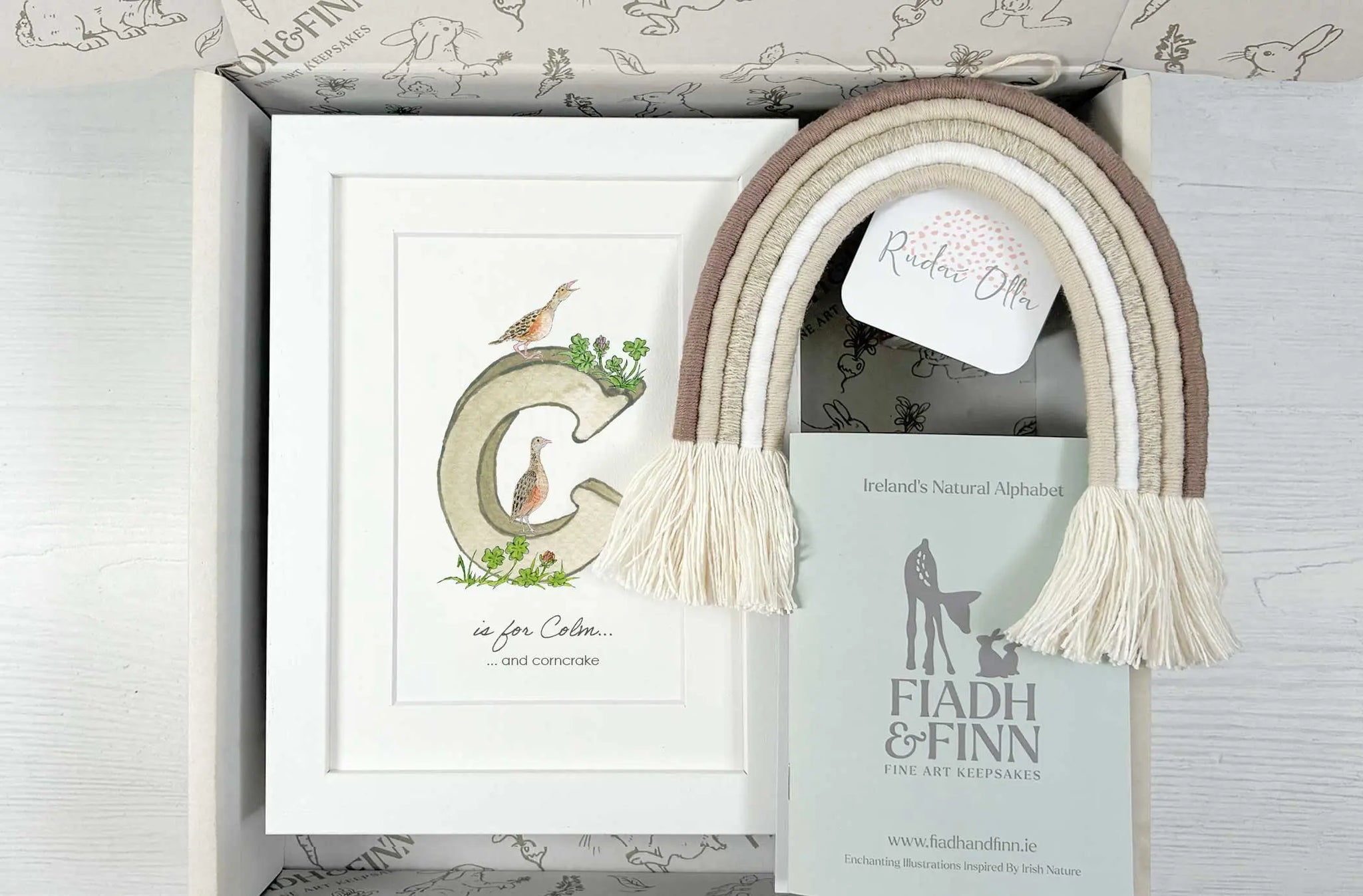 Alphabet Letter & Medium Rainbow Wall Hanging Baby Gift Box (Natural)