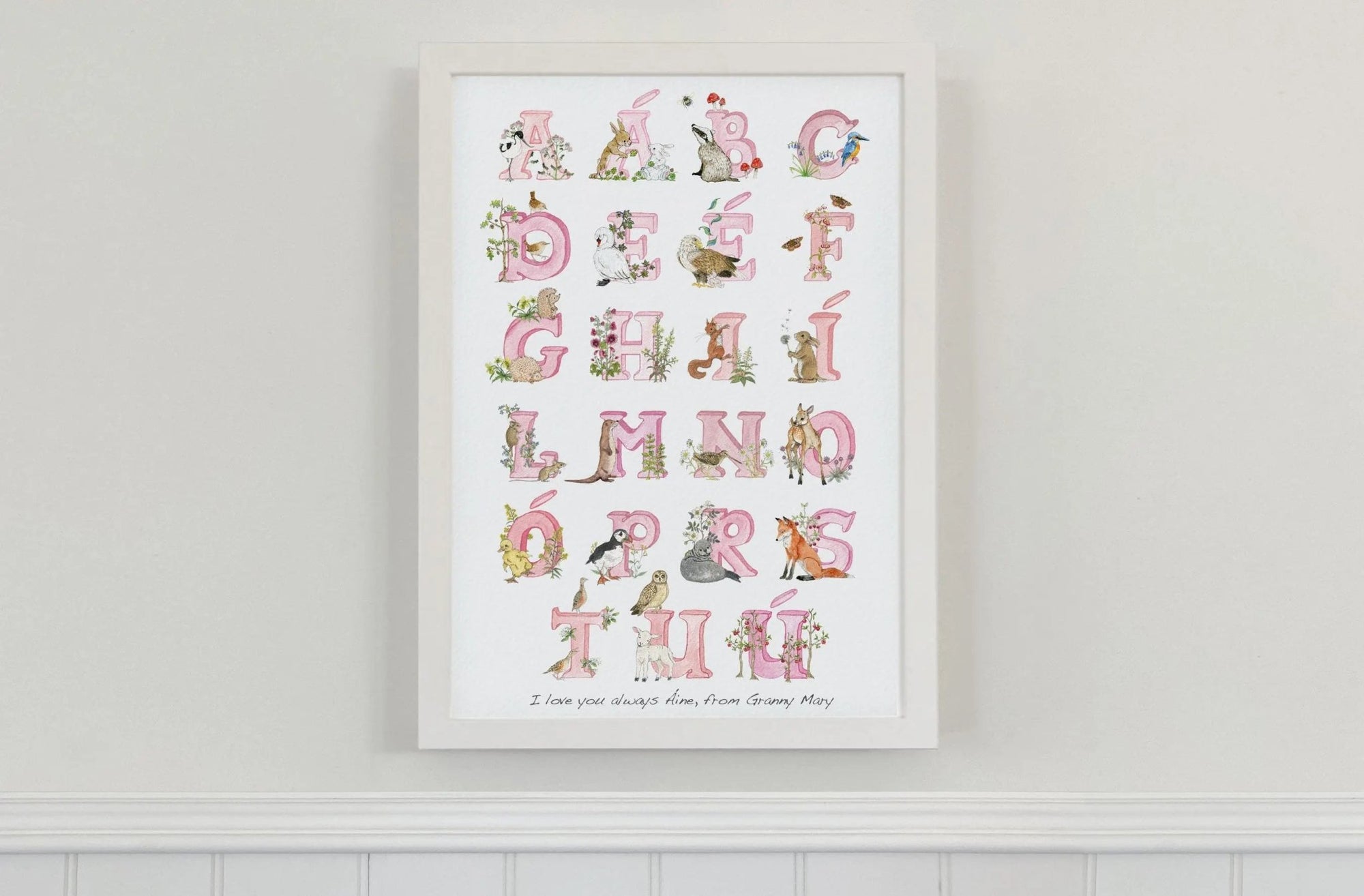 Irish Language Alphabet Print (Rose) - fiadhandfinn
