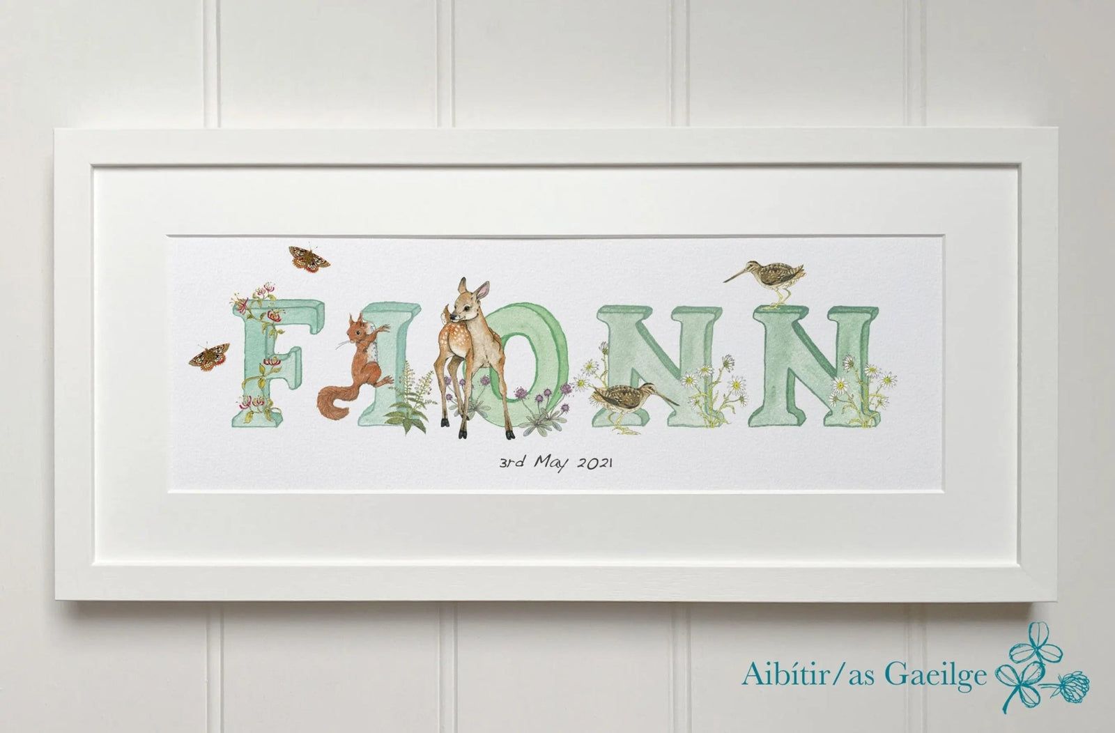 Irish Language Personalised Baby Name Frame (Forest) - fiadhandfinn