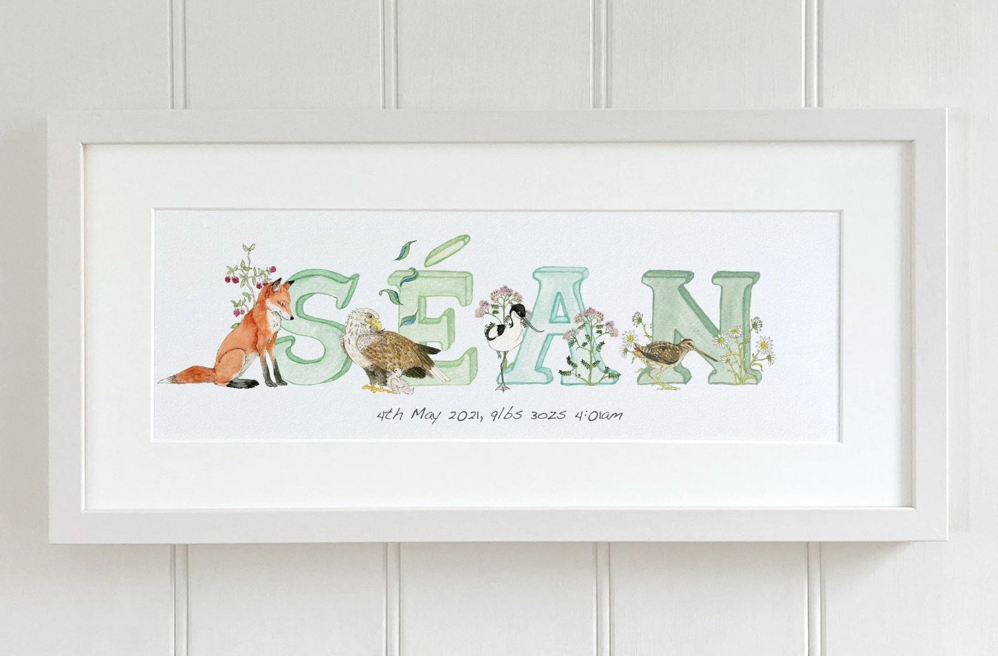 Irish Language Personalised Baby Name Frame (Forest) - fiadhandfinn