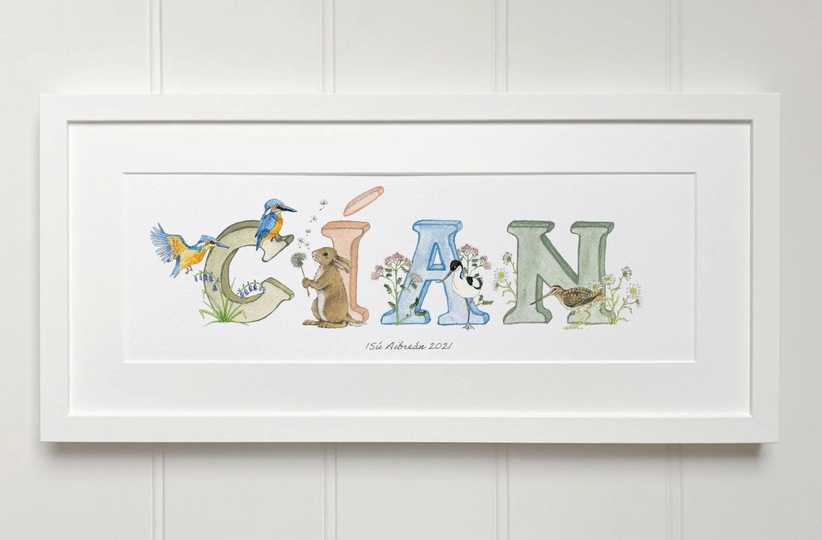 Irish Language Personalised Baby Name Frame (Natural) - fiadhandfinn