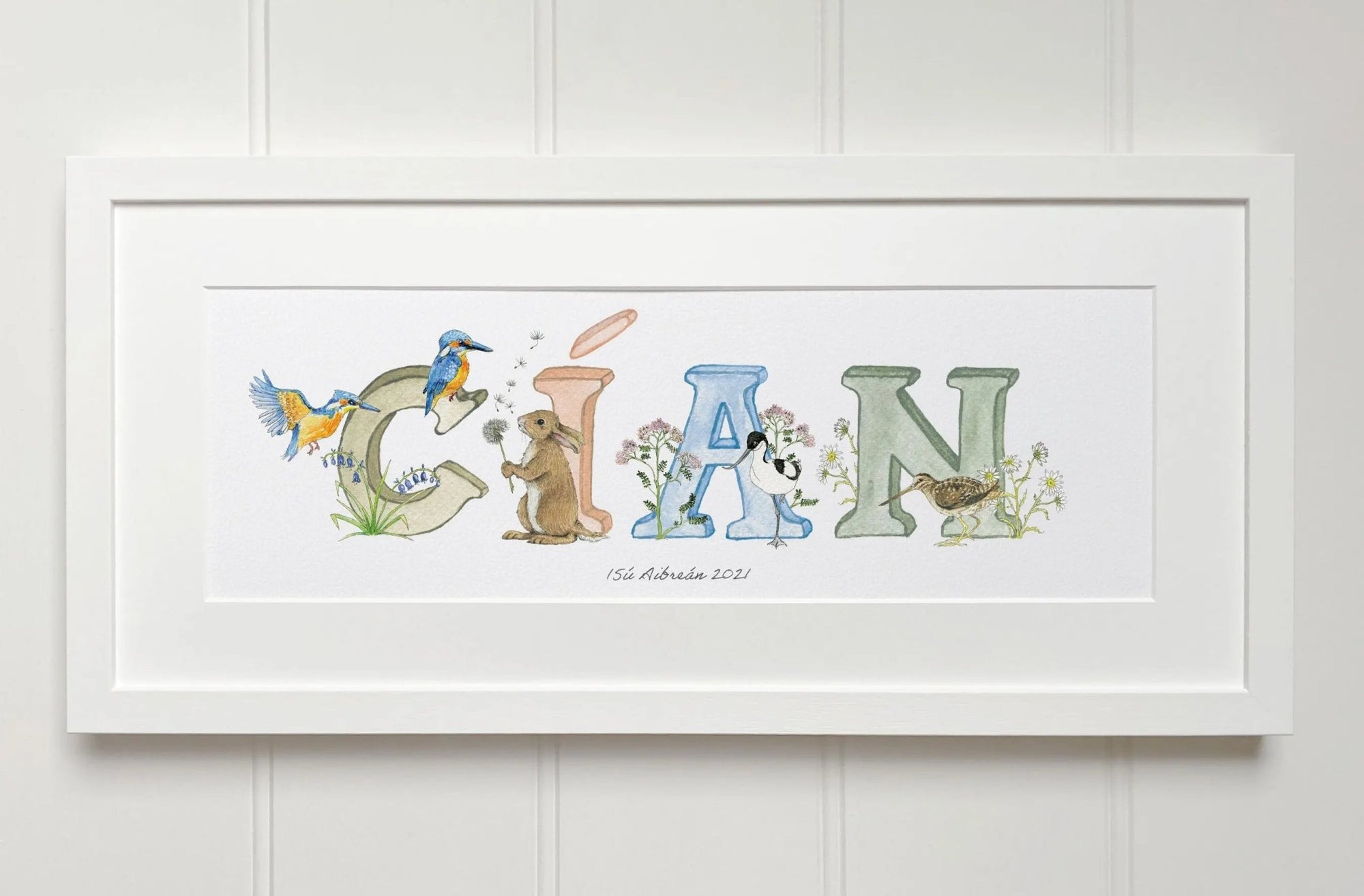 Irish Language Personalised Baby Name Frame (Natural) - fiadhandfinn