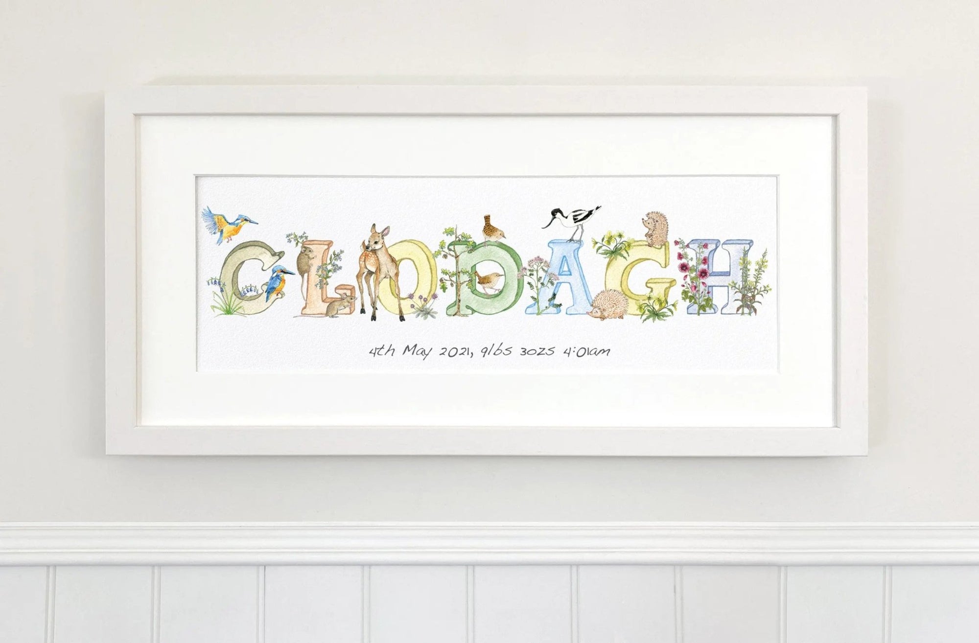 Irish Language Personalised Baby Name Frame (Natural) - fiadhandfinn