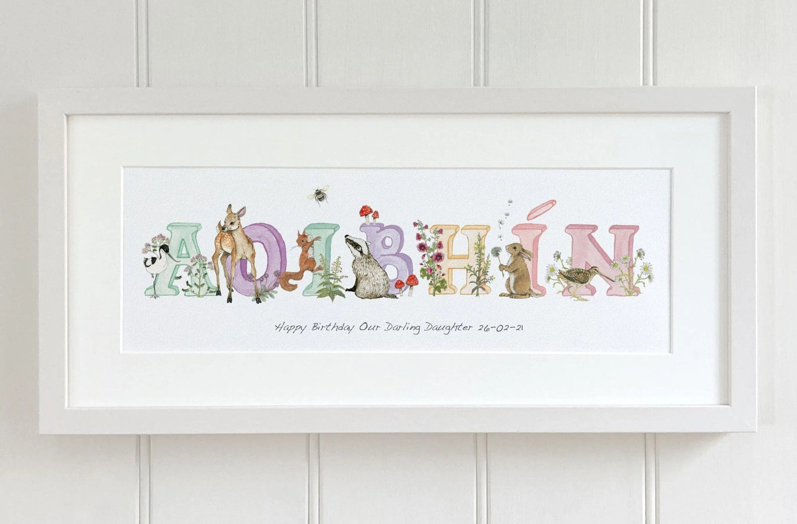 Irish Language Personalised Baby Name Frame (Pastels) - fiadhandfinn