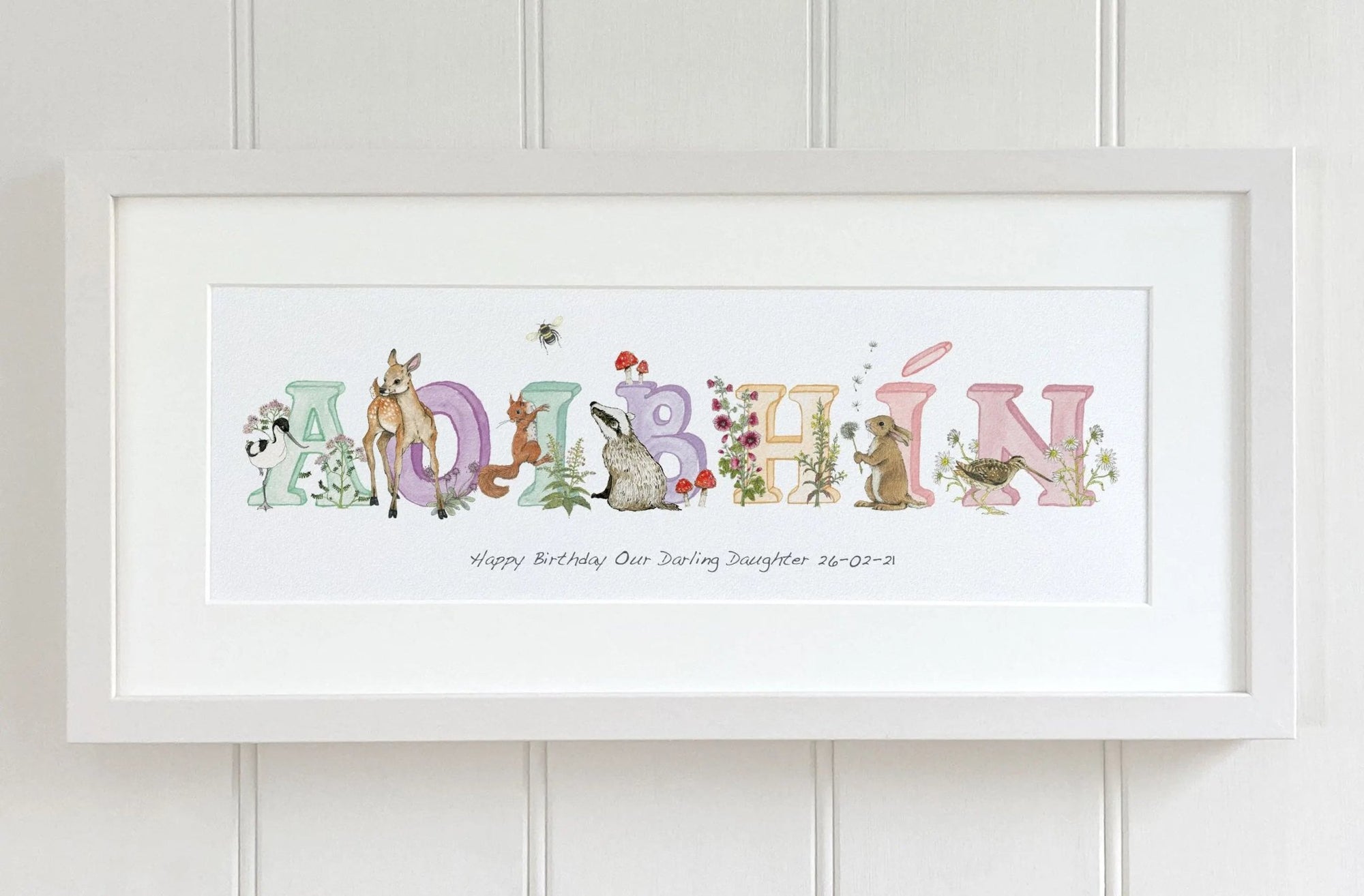 Irish Language Personalised Baby Name Frame (Pastels) - fiadhandfinn