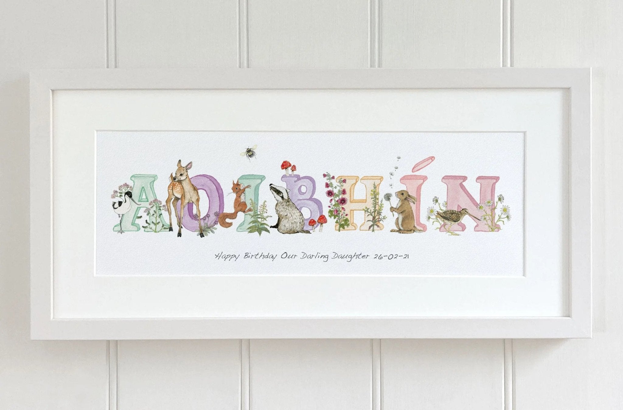 Irish Language Personalised Baby Name Frame (Pastels) - fiadhandfinn
