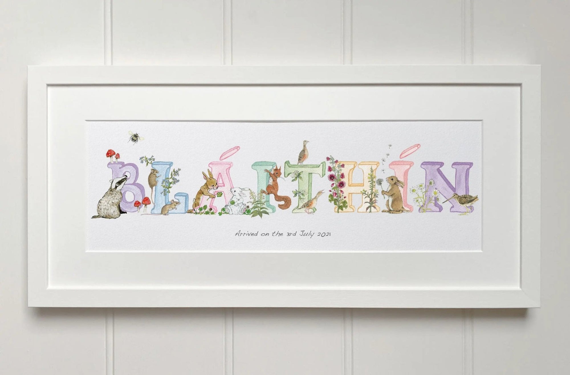 Irish Language Personalised Baby Name Frame (Pastels) - fiadhandfinn