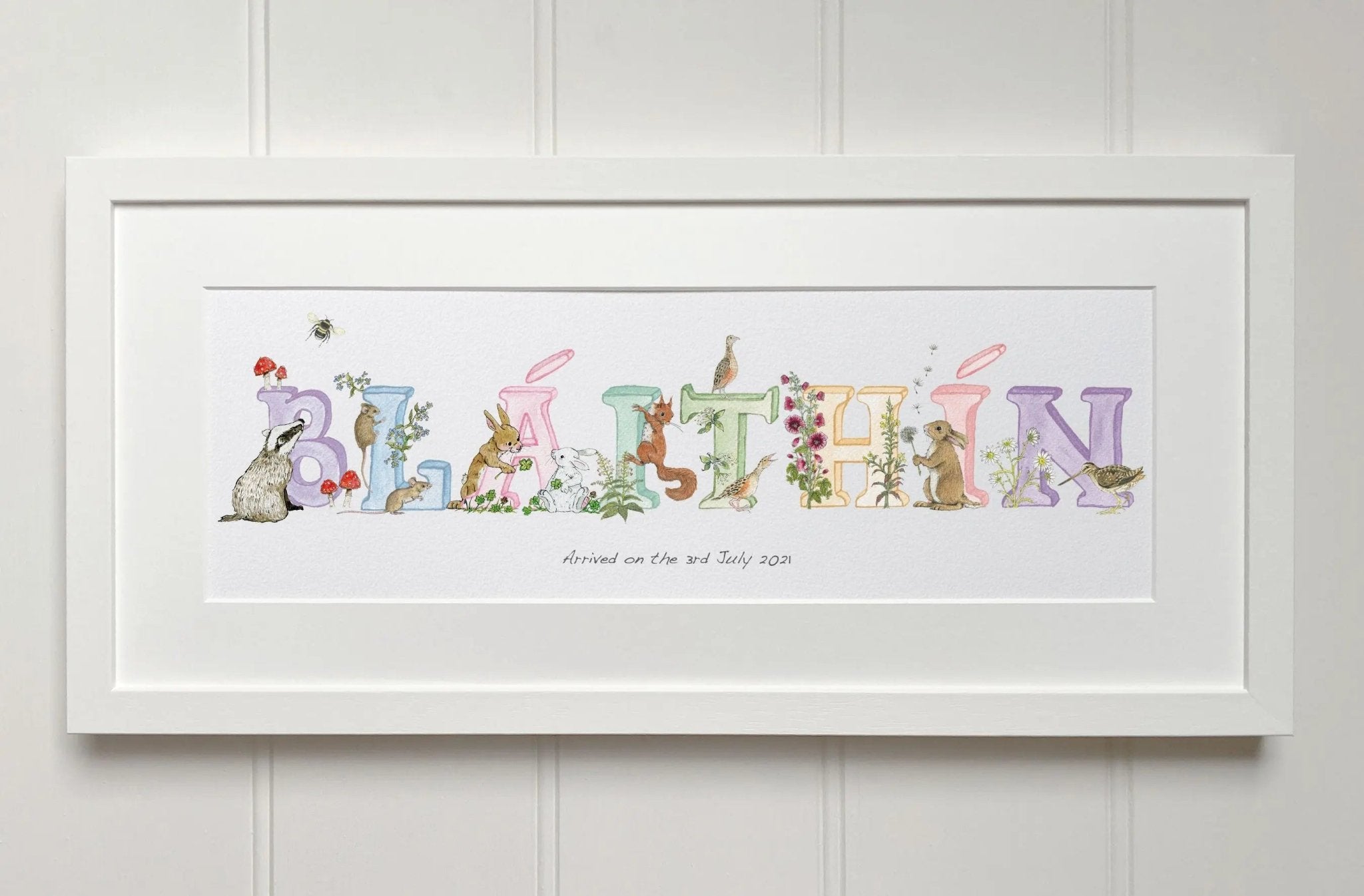 Irish Language Personalised Baby Name Frame (Pastels) - fiadhandfinn