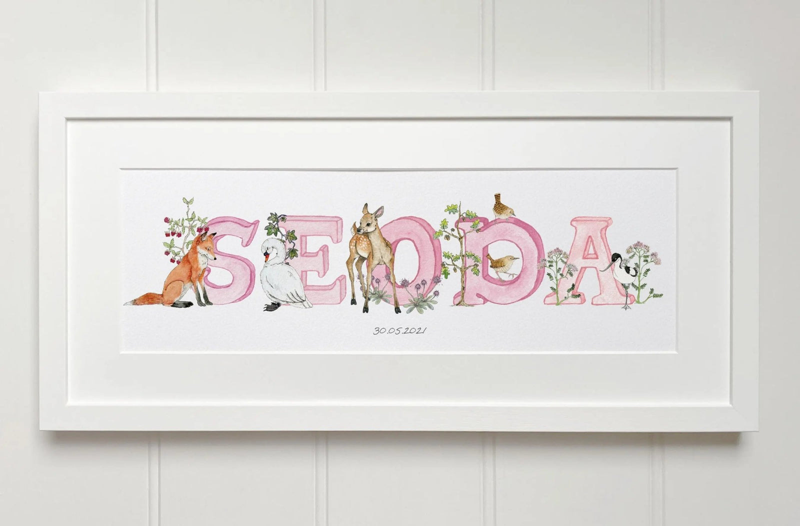 Irish Language Personalised Baby Name Frame (Rose) - fiadhandfinn