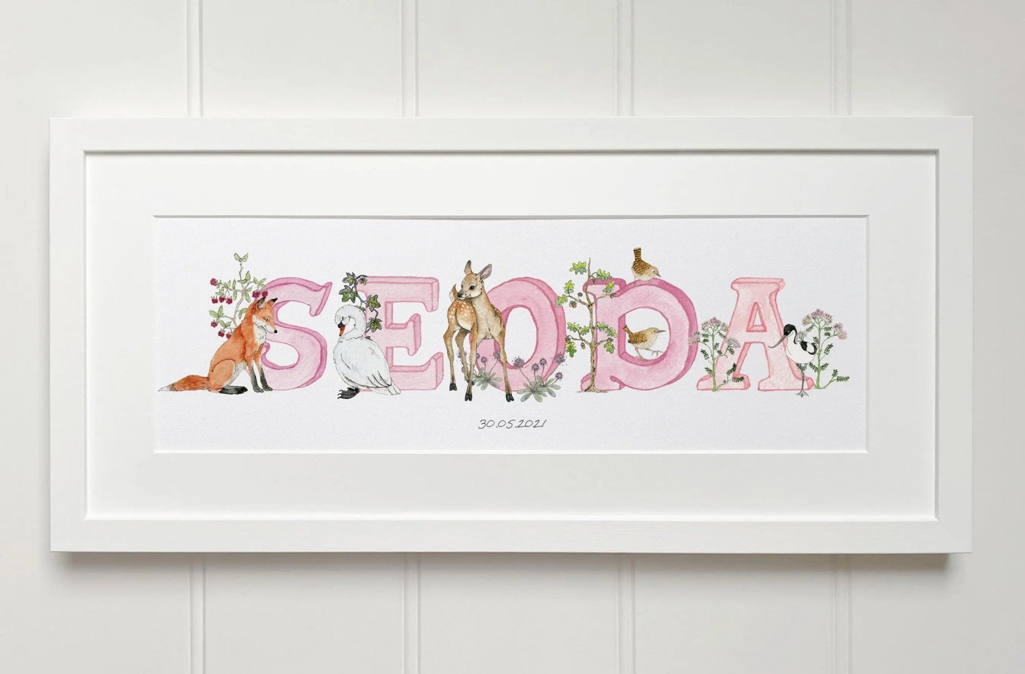 Irish Language Personalised Baby Name Frame (Rose) - fiadhandfinn