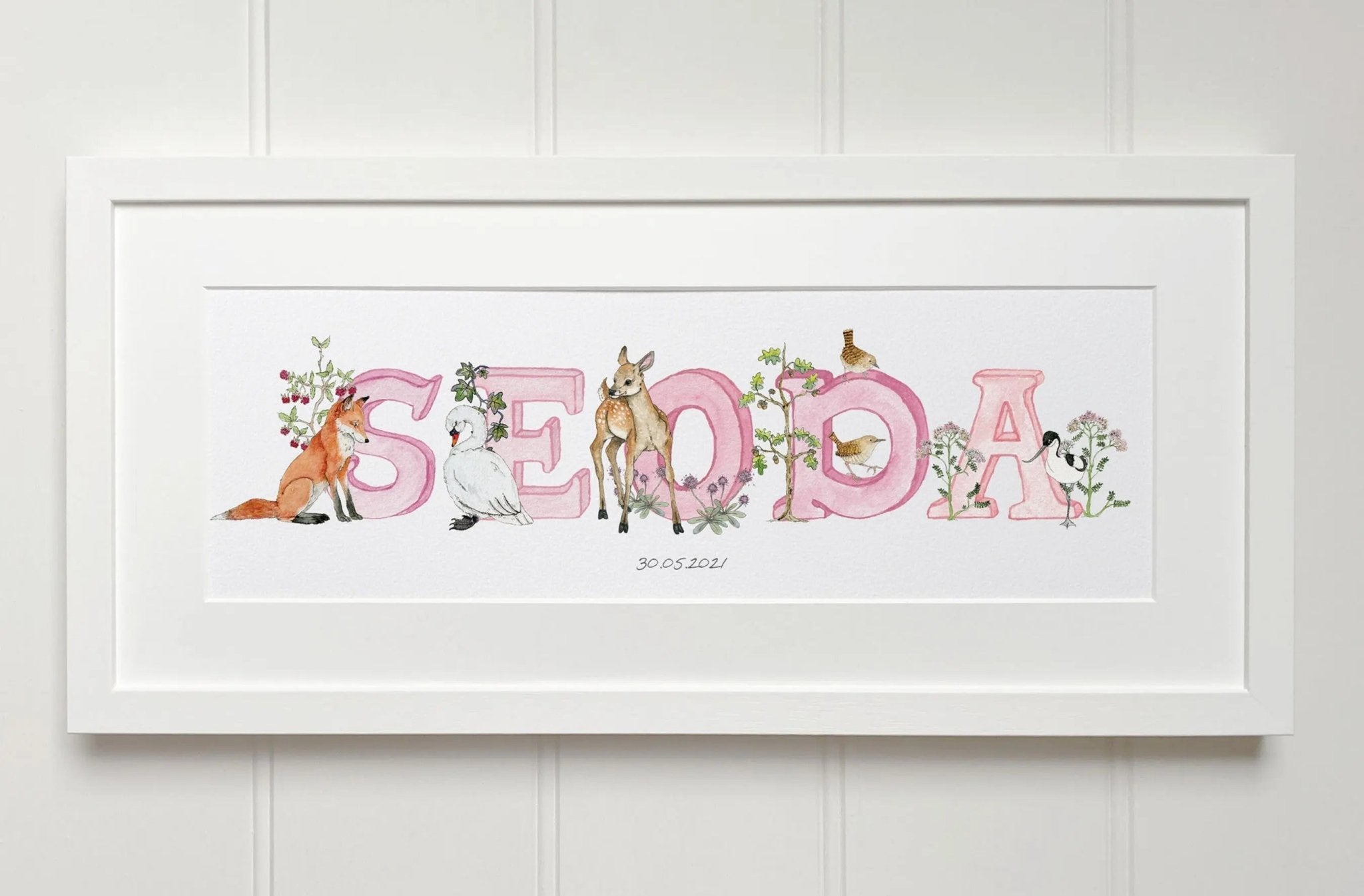 Irish Language Personalised Baby Name Frame (Rose) - fiadhandfinn