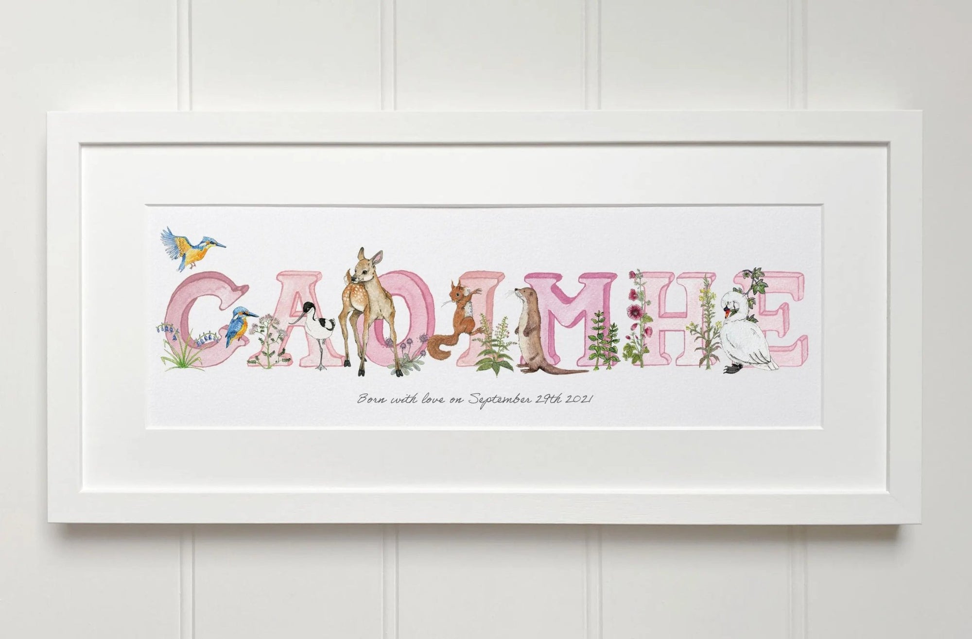 Irish Language Personalised Baby Name Frame (Rose) - fiadhandfinn