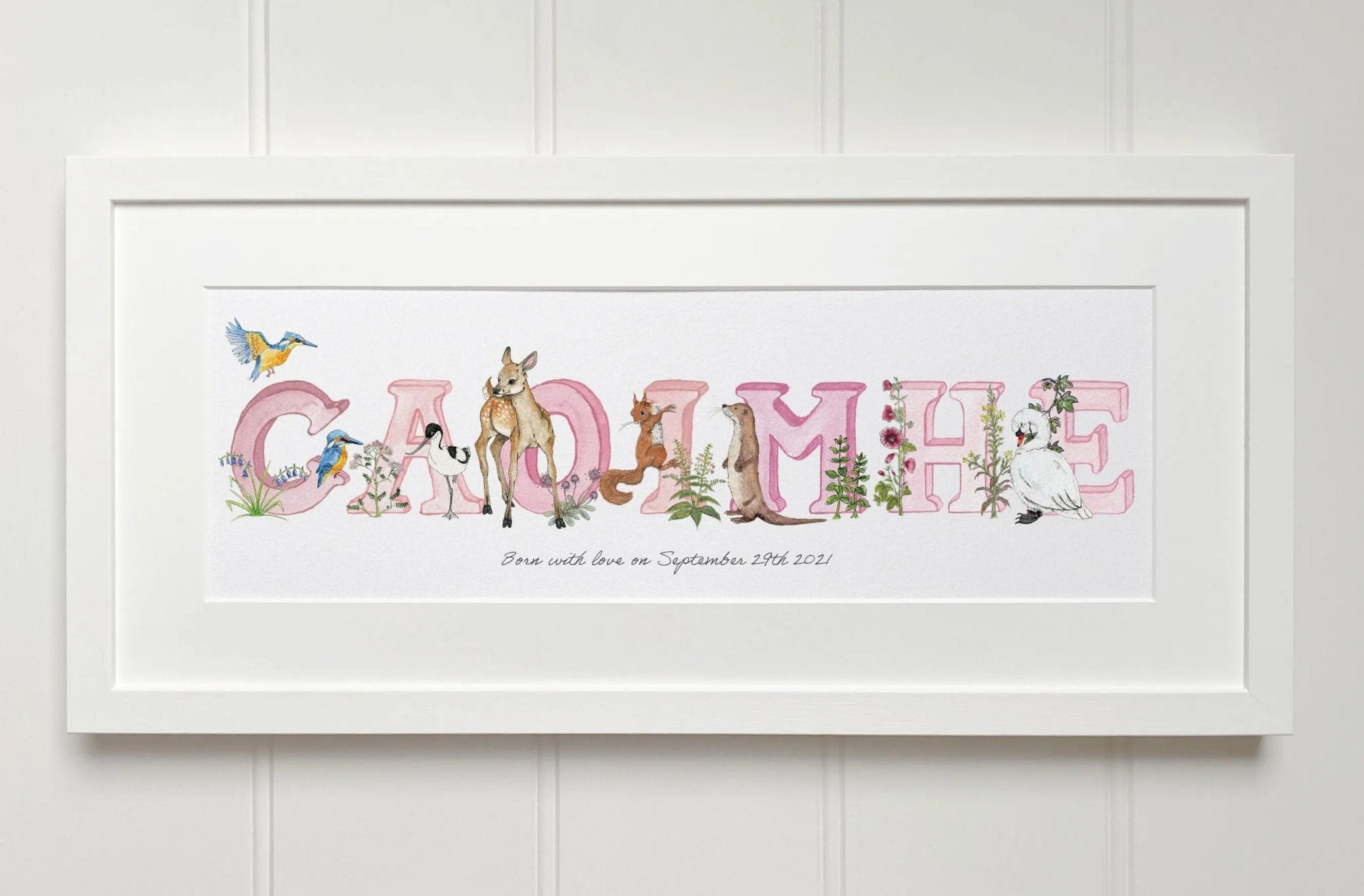 Irish Language Personalised Baby Name Frame (Rose) - fiadhandfinn