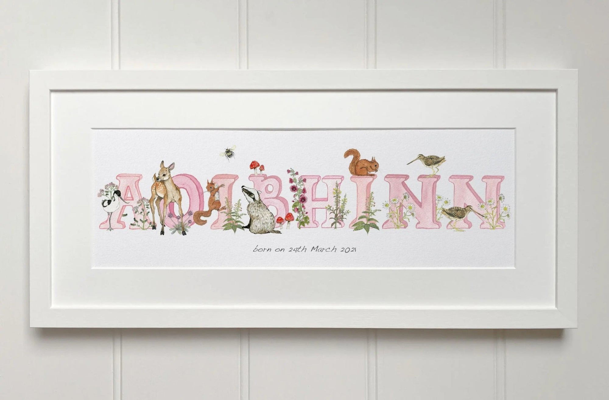 Irish Language Personalised Baby Name Frame (Rose) - fiadhandfinn