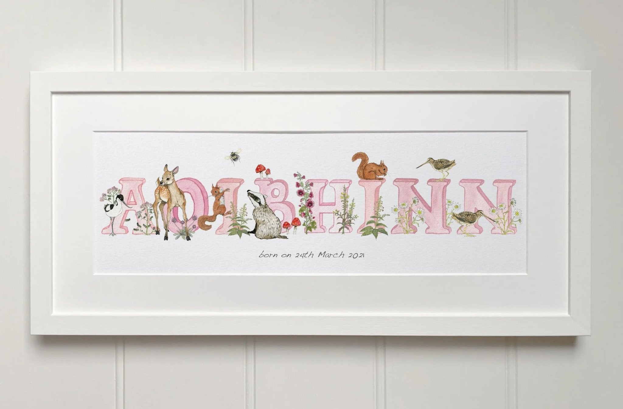 Irish Language Personalised Baby Name Frame (Rose) - fiadhandfinn