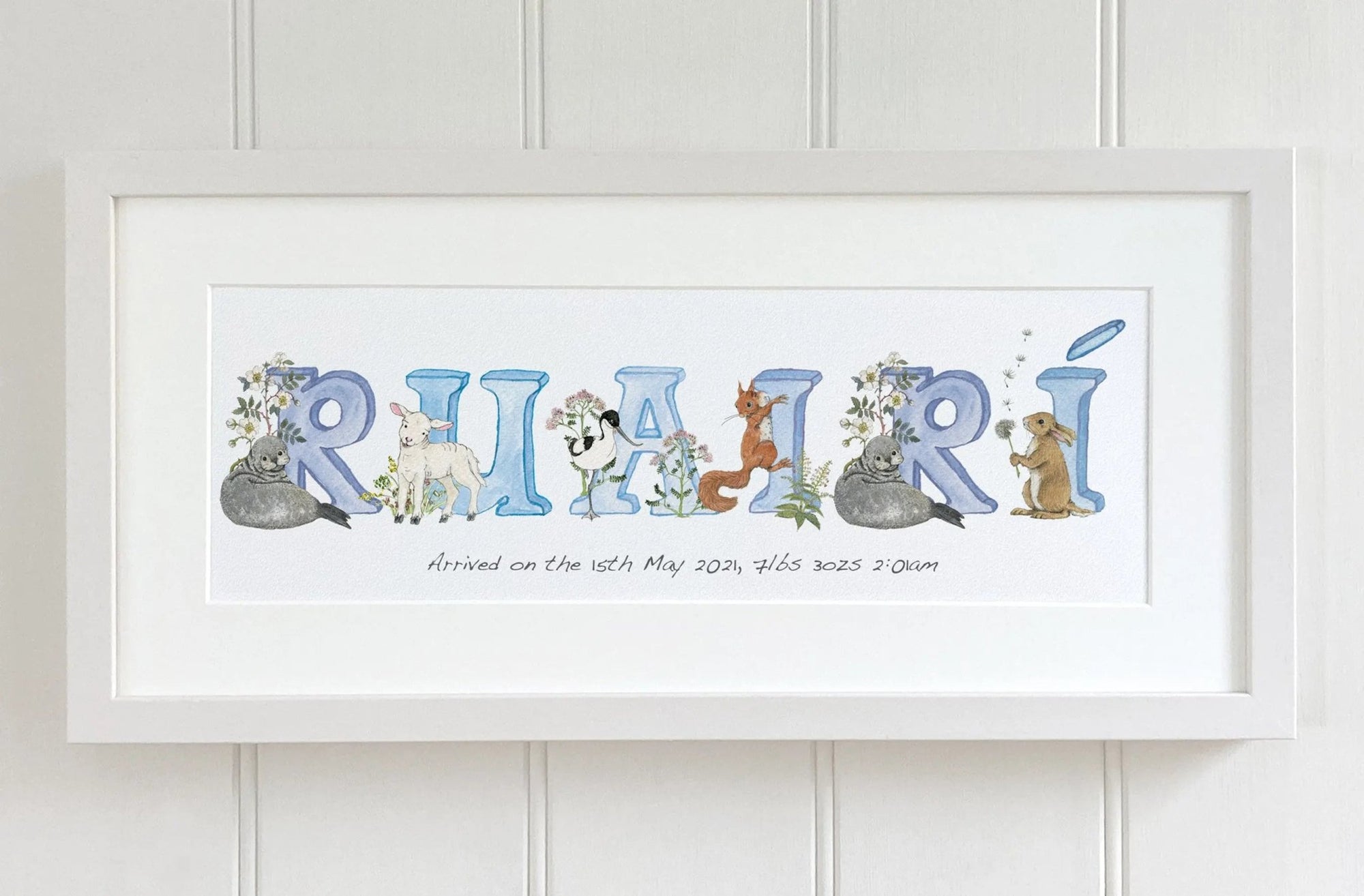 Irish Language Personalised Baby Name Frame (Sky) - fiadhandfinn