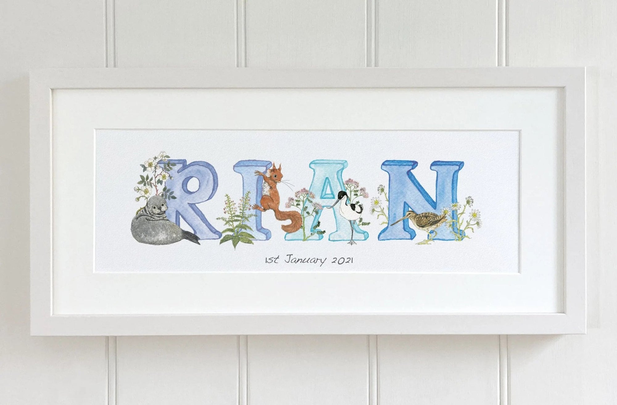 Irish Language Personalised Baby Name Frame (Sky) - fiadhandfinn