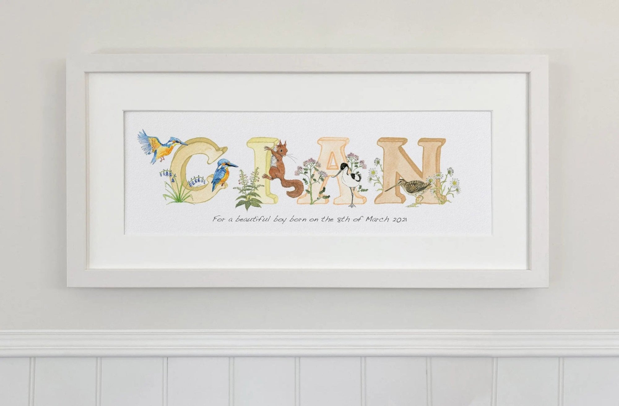 Irish Language Personalised Baby Name Frame (Sunset) - fiadhandfinn