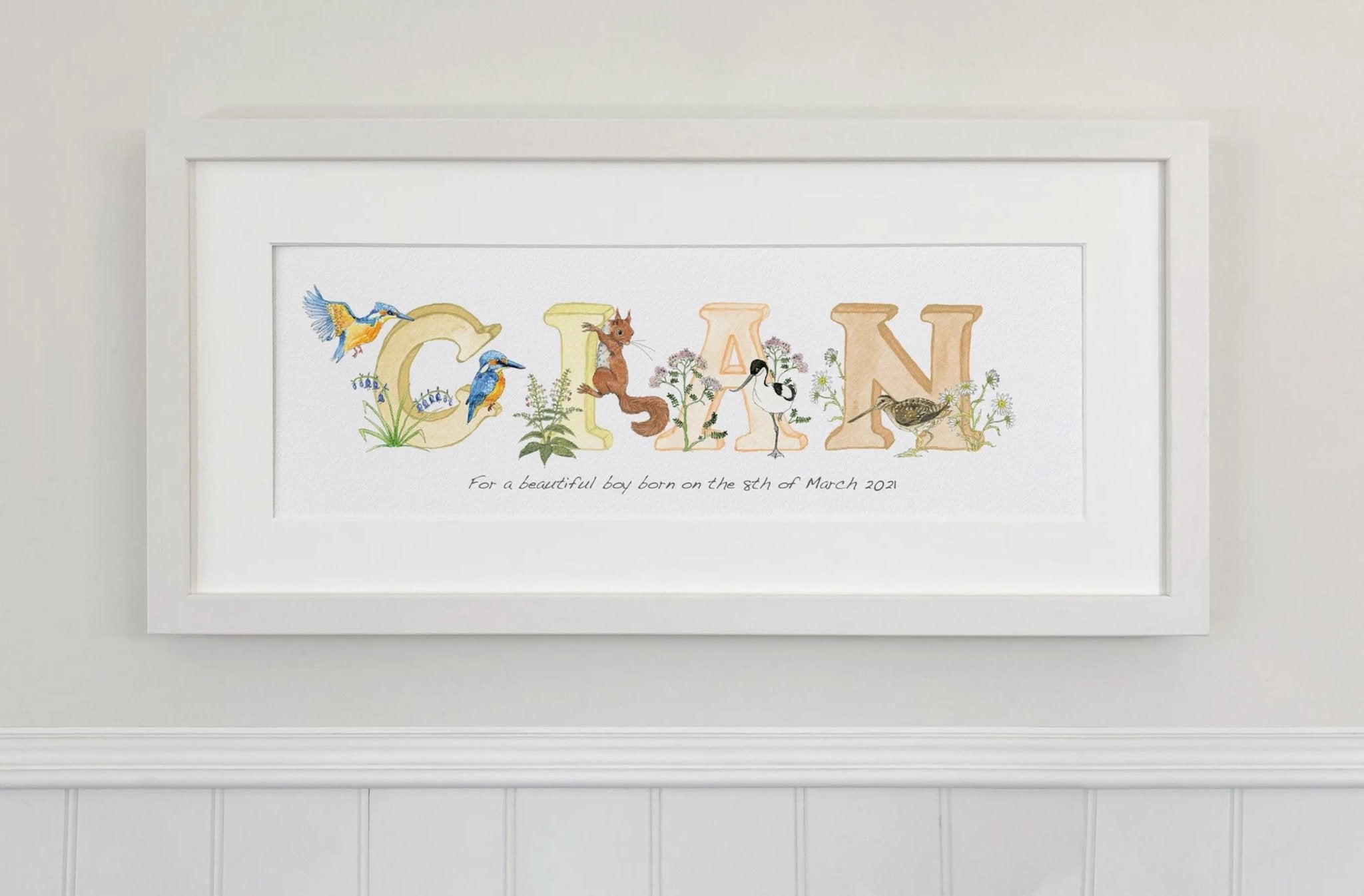 Irish Language Personalised Baby Name Frame (Sunset) - fiadhandfinn