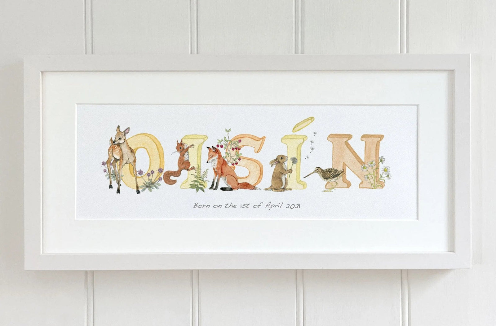 Irish Language Personalised Baby Name Frame (Sunset) - fiadhandfinn