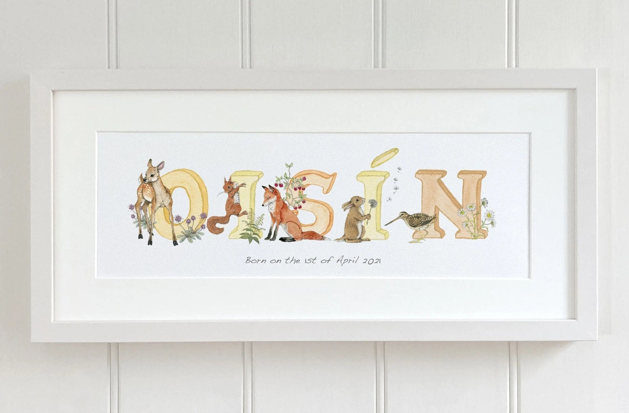 Irish Language Personalised Baby Name Frame (Sunset) - fiadhandfinn