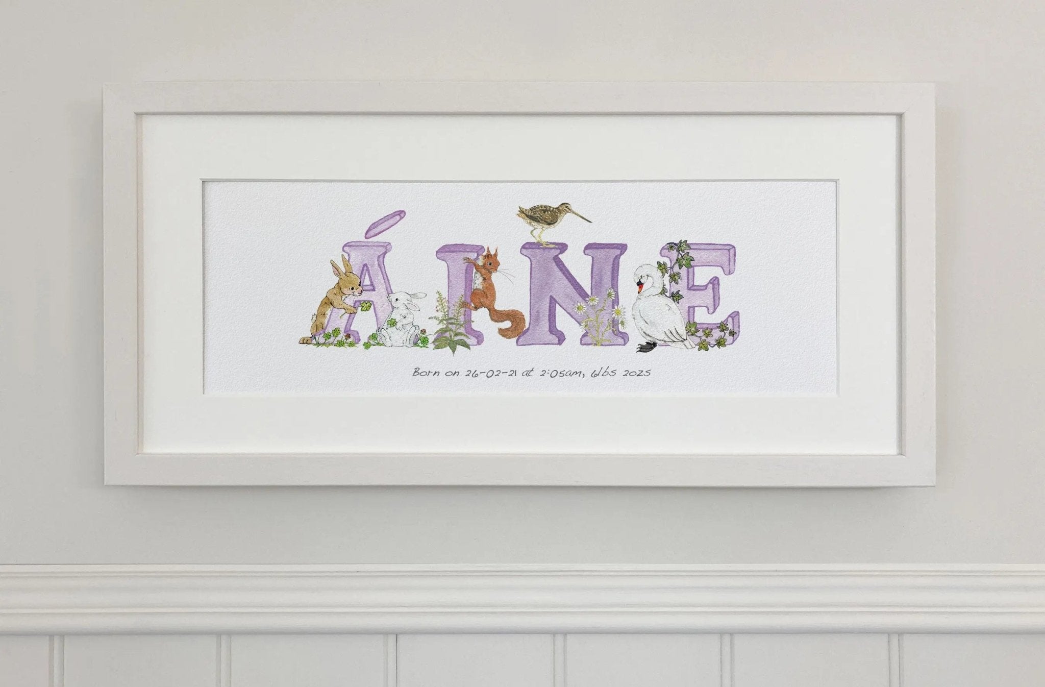 Irish Language Personalised Baby Name Frame (Violet) - fiadhandfinn