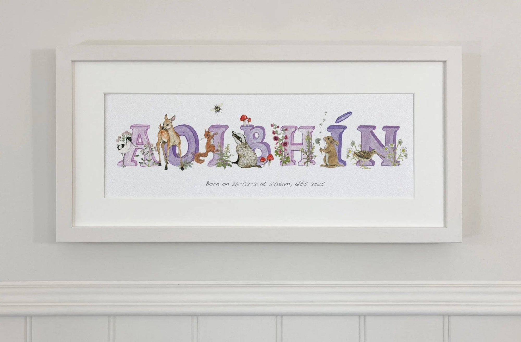 Irish Language Personalised Baby Name Frame (Violet) - fiadhandfinn