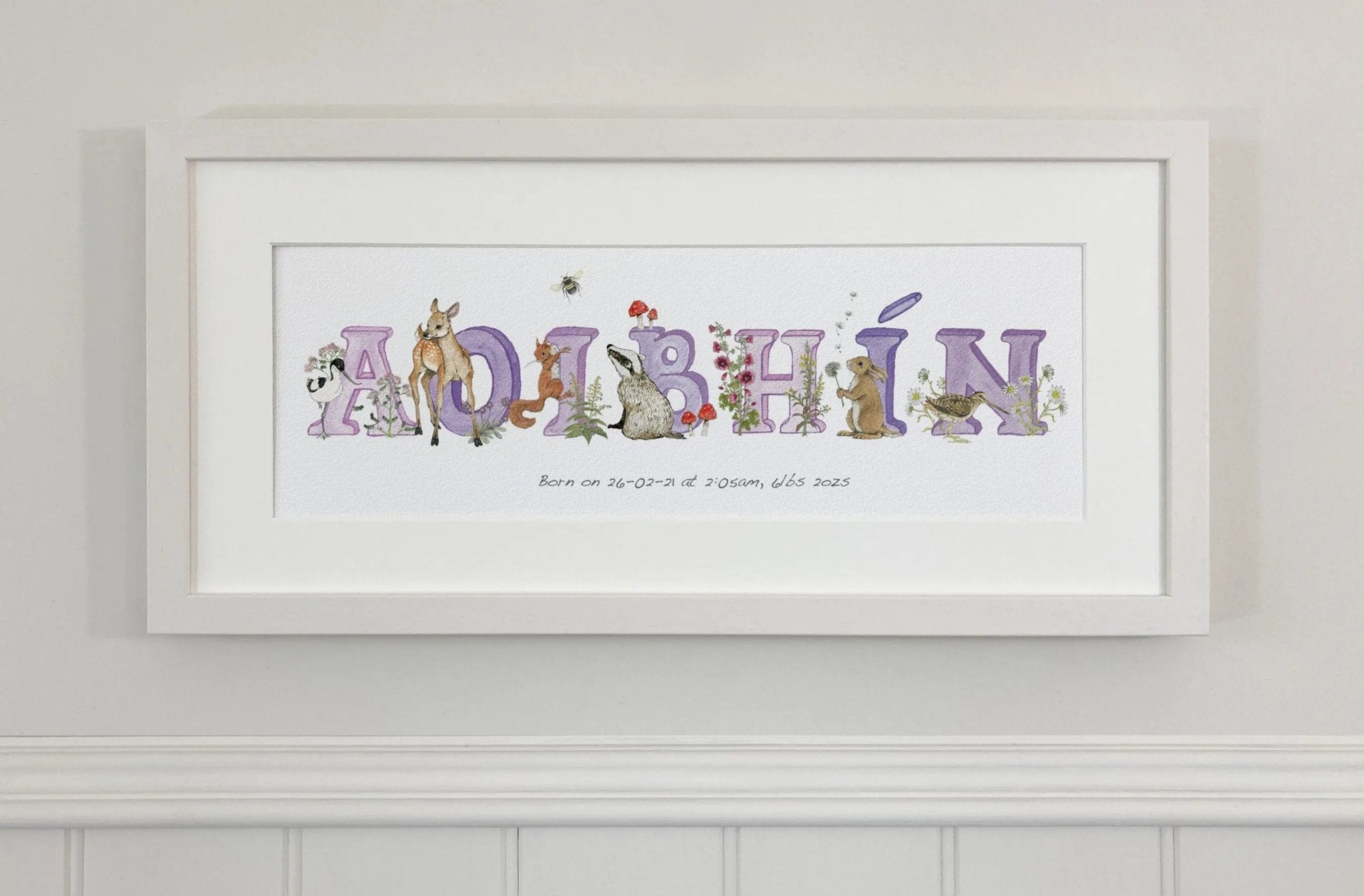 Irish Language Personalised Baby Name Frame (Violet) - fiadhandfinn