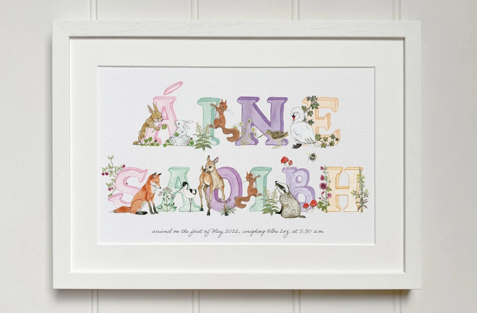 Irish Language Personalised Double Baby Name Frame - fiadhandfinn