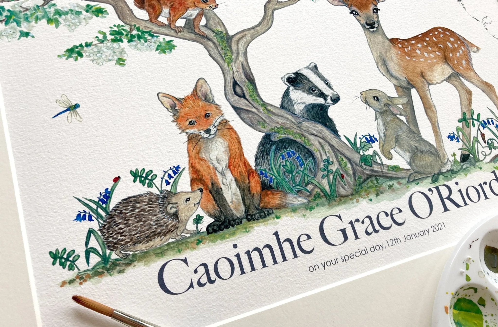 Irish Woodland Animals Personalised Baby Name Print - fiadhandfinn