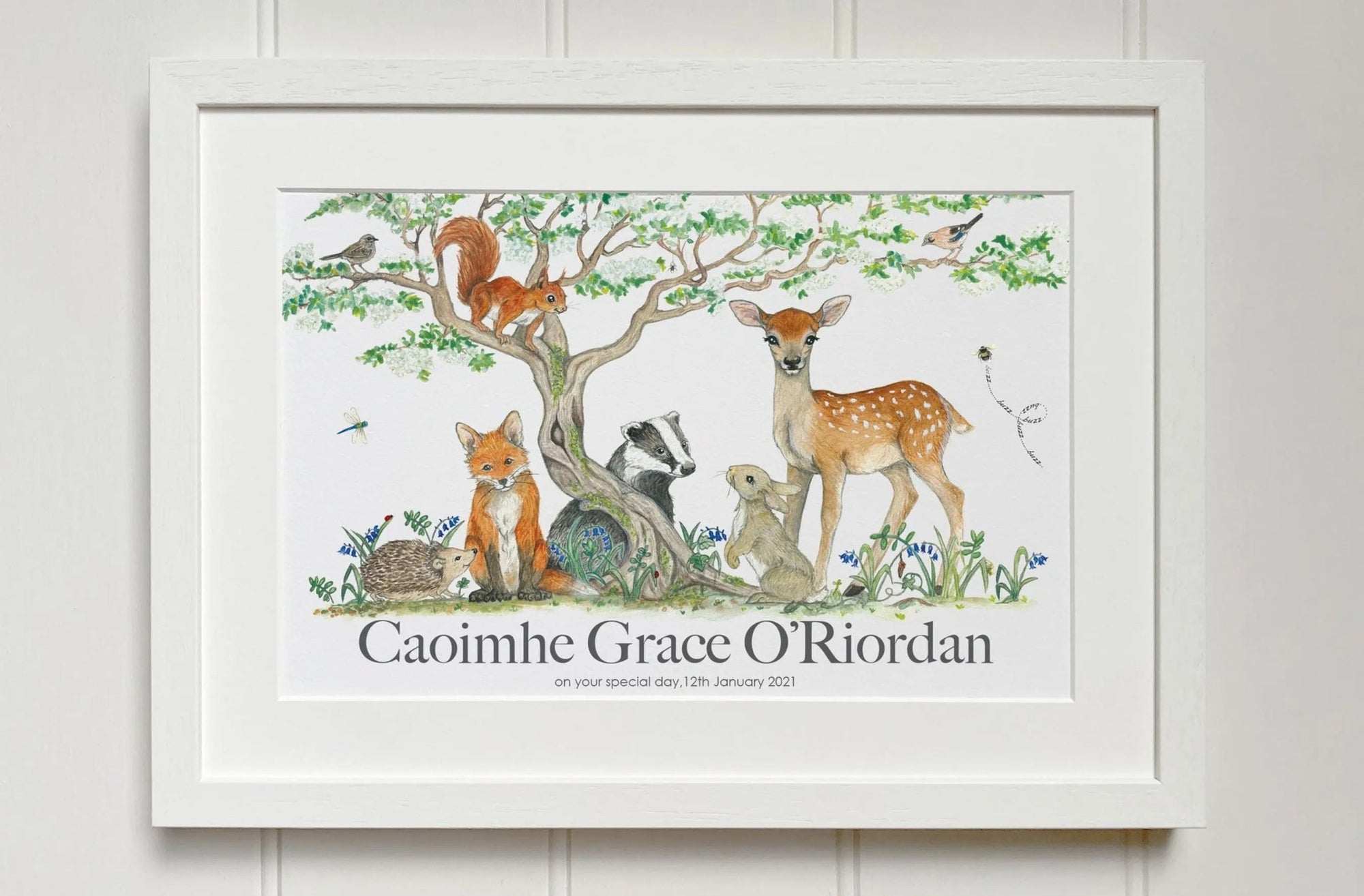 Irish Woodland Animals Personalised Baby Name Print - fiadhandfinn