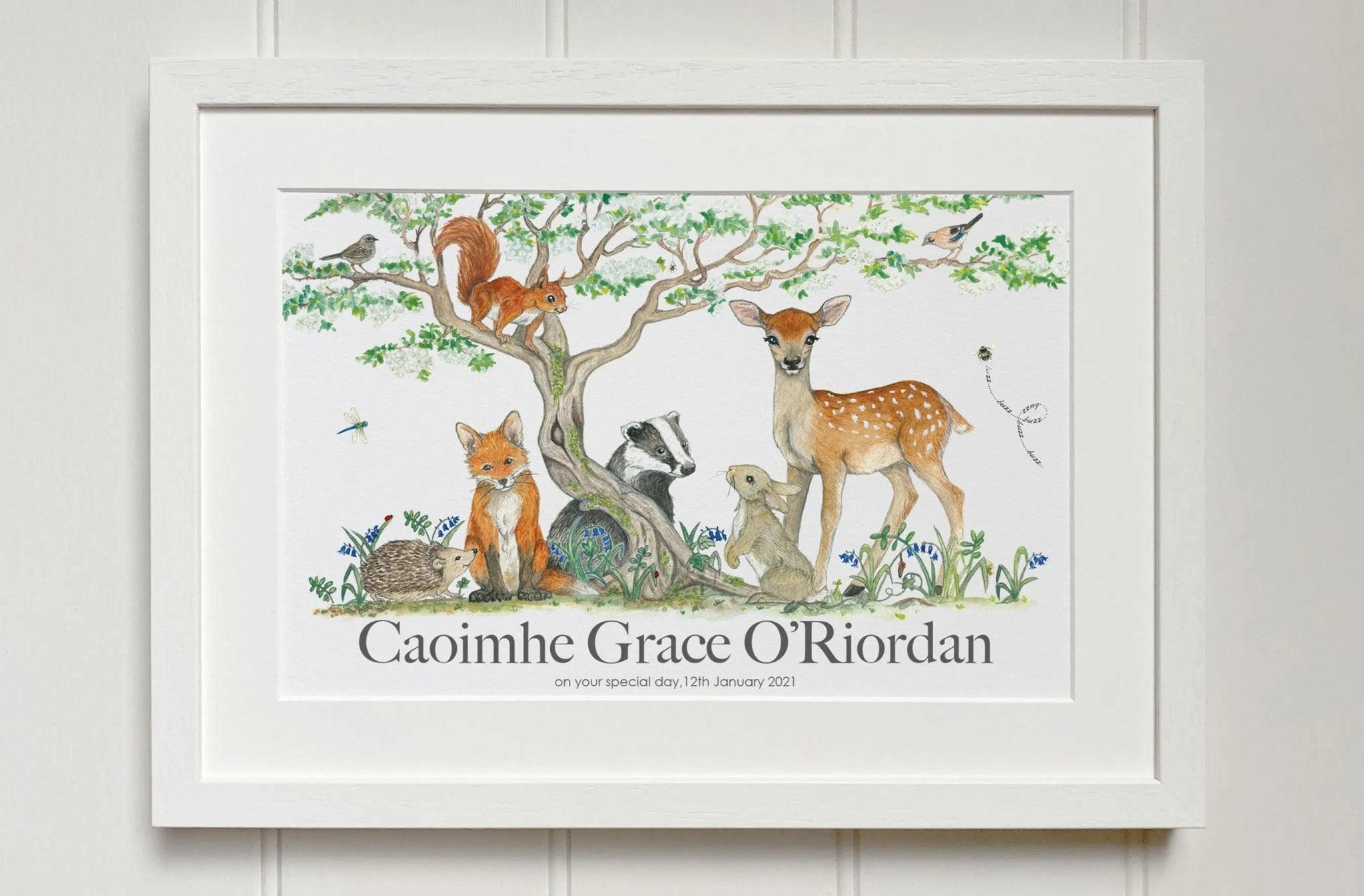 Irish Woodland Animals Personalised Baby Name Print - fiadhandfinn