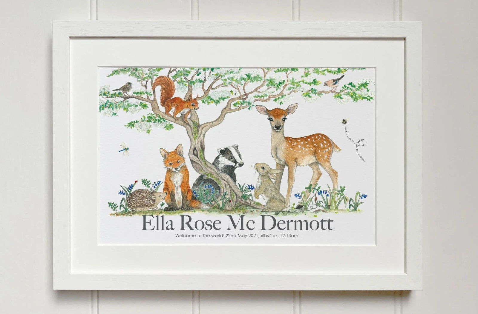 Irish Woodland Animals Personalised Baby Name Print - fiadhandfinn